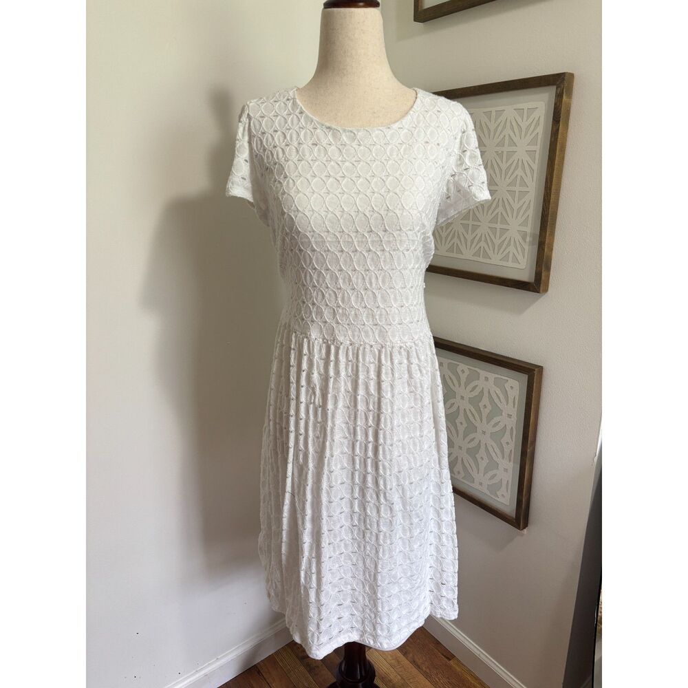 Signature by Robbie Bee 1X White Eyelet Dress Cottagecore Fit Flare Coquette